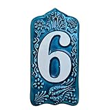 Handmade Ceramic House Number Tile – Custom Outdoor Address Sign – Turkish Iznik Art – Weatherproof Door Decor – 0 to 9 Digits (Green, 6)