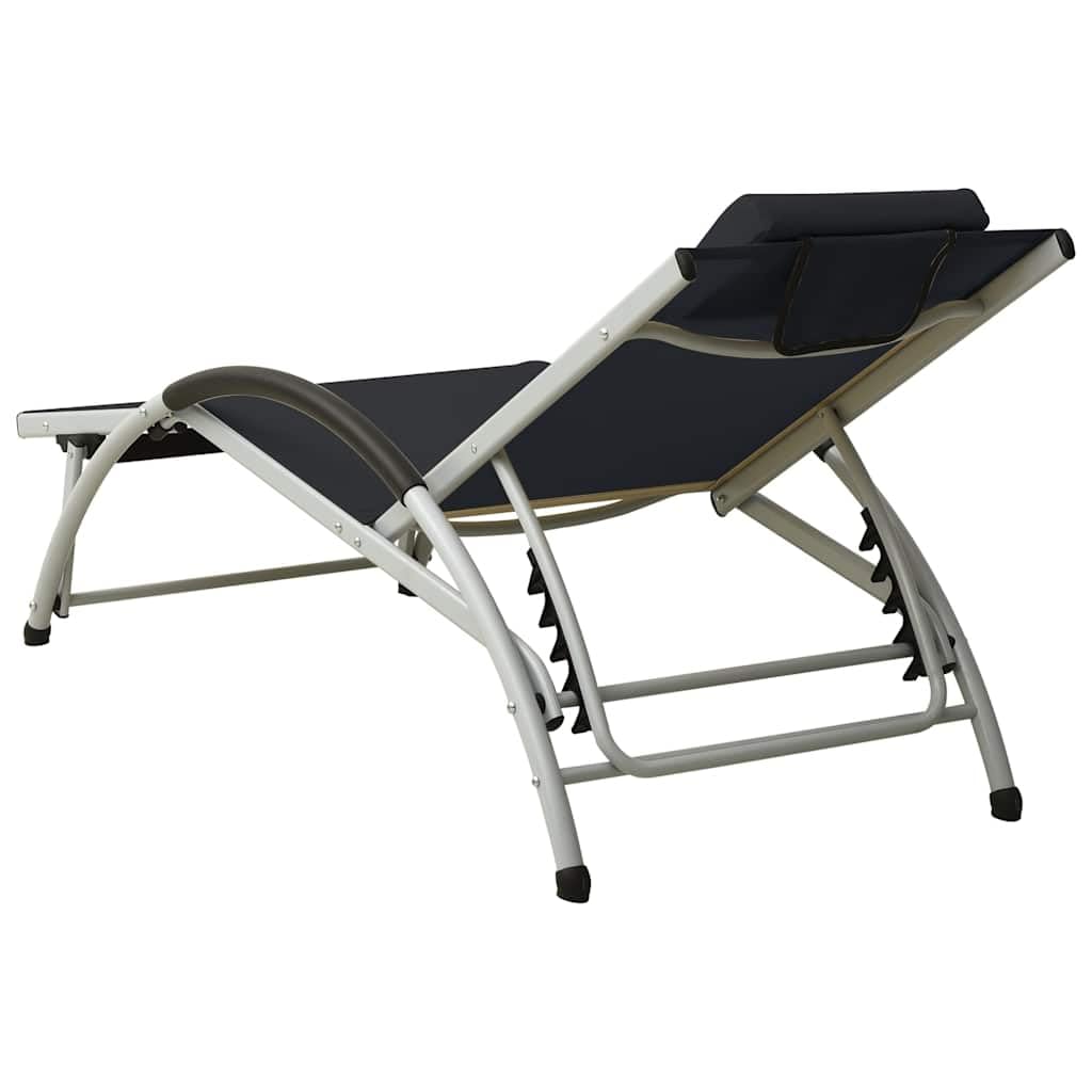 Leżak ogrodowy z poduszką, czarny, tekstylen, regulowany, na taras, balkon, leżak składany, do aktywności na świeżym powietrzu, wellness, kemping, urlop, wodoodporny, trwały