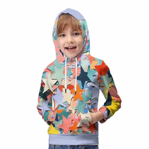 Pull enfants imprimé étoiles à cinq branches avec sweat à capuche manches longues - 5