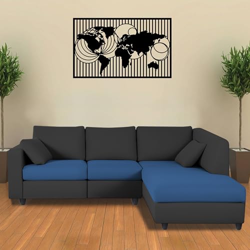 Image of Florian RHS 4 Seater L Shape Sofa Set for Living Room (Blue Black Fabric) Premium Fabric Sofa