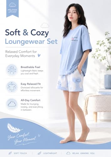 Image of Celary Korean Women's Pyjama Set|Cute Printed T-Shirt & Shorts Set|Soft Cotton Blend Women Night Suit Sleepwear| Shorts Set for Women
