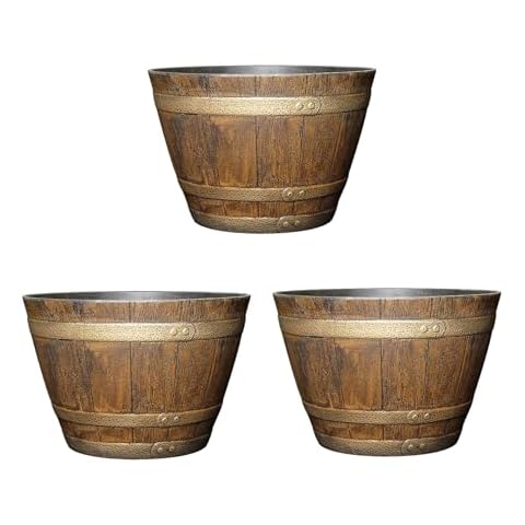 Classic Home and Garden Outdoor Whiskey Resin Flower Pot Barrel Planter Cover
