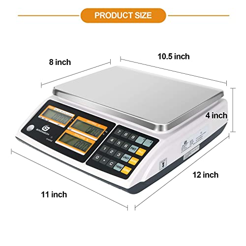 Bromech Price Computing Scale, Rechargable, Commercial Grade With Dual Lcd Display, 60Lb Stainless Steel Platform, Ntep Approved, Coc #21-001A2 For Meat Shop, Deli, Produce Market #TOP7