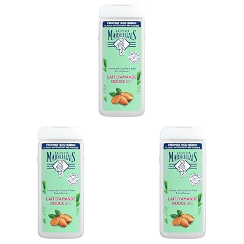 Le Petit Marseillais - Crème de Douche Extra Douce Lait d'Amande Douce Bio (flacon de 650 ml) – Gel douche avec 92% d'ingrédients d'origine naturelle – pH neutre pour la peau et sans colorant