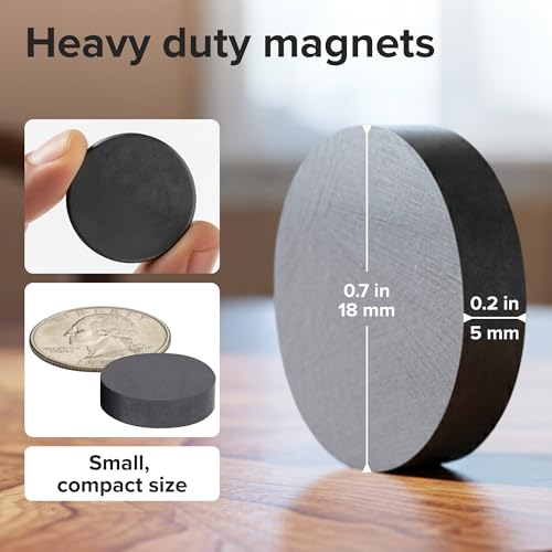 Image of Ultra-Strong Ceramic Round Magnets (0.7x0.2 /18x5mm, 50 pcs) - Heavy Duty Magnets, Non-Corrosive, High Thermal Resistance, Versatile for Home, Office, Workshop, Whiteboard, Fridge and Hobby Use