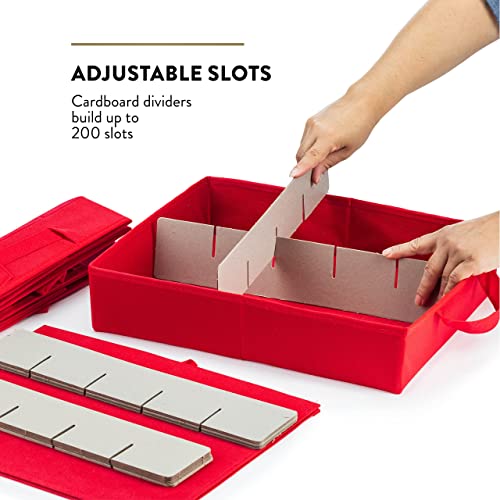 ZOBER Christmas Ornament Storage Box - Stores 200 Ornaments W/Lid- Non-Woven, Tear- Proof Christmas Ornament Storage Containers - 3 Inch Cube Compartments - Red - Thumbnail 5