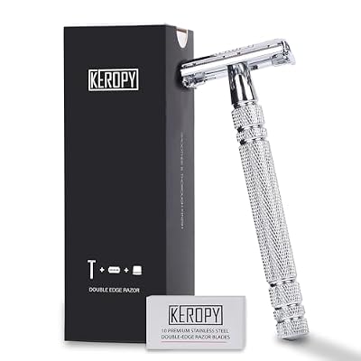 Keropy Double Edge Safety Razor, Single Blade razor for Men & Women, Shaving Razor with 10 Razor Blade, Metal Razor - Silver