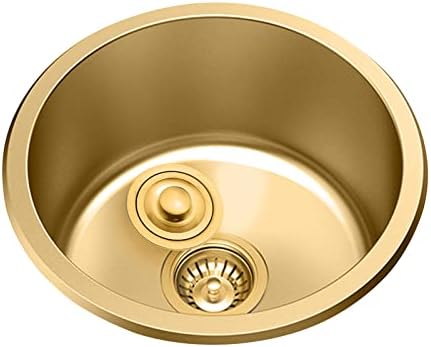 NOYHHAV Round gold kitchen sink stainless steel SUS304 Bar sink undermount/drop in Single basin kitchen sink Home mini sink， size：15.7 inches