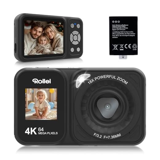 Rollei Compactline 64 Dual Screen Digitalkamera, 64MP 4K Fotoapparat mit Dual Display Kompaktes Fotokamera mit 18X Digitalem Zoom für Kinder Anfänger Schwarz, Digital-Kamera-Kompaktkamera-Fotoapparat