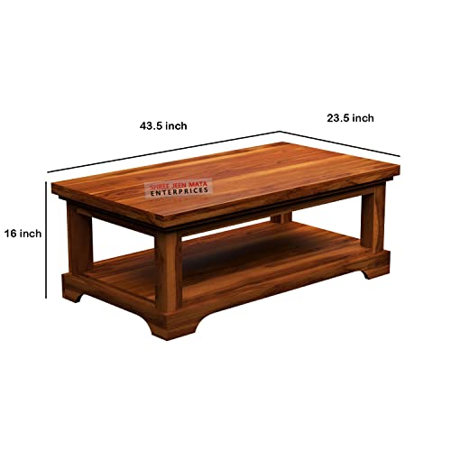 Image of Sheeshsam Wooden Center Table with Storage for Living Room - Solid Wood Coffee Table Tea Table Teapoy Center Piece for Home Sofa Center Table (Faye Honey)