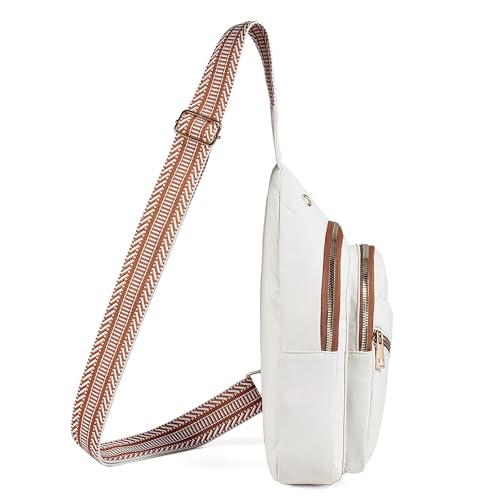 Image of AOSTIHOT Small Sling Backpack Crossbody Sling Bag for Women, Casual Chest Daypack Cross Body for Travel Running Hiking White Brown
