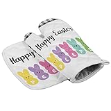 Easter Kitchen Oven Gloves Happy Easter Peeps Oven Mitts Pot Holder Set Bunny Black Buffalo Plaid Holiday Decor Hot Pad Sets for Kitchen BBQ Cooking Baking Heat Resistance Non-Slip 12x6 inch+8x8 inch