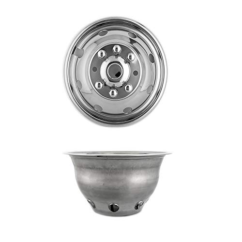 Image of 4pc 16 inch Polished Stainless Steel Dually Wheel Simulators, Nice Looking Bolt On 8 Lug Hubcaps 8 Hand Hole Compatible with Ford F350 1974-1998;E350 /E450 1992-2021;Dodge Ram 3500 1974-1999 608F