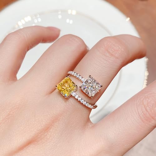 OIDIMS Four Claw Princess Square Ring Crystal Cubic Zirconia Promise Eternity Rings Wrap Open Dainty Wedding Band Adjustable Wedding Stacking Ring Promise Statement Birthday Bff Gift for Women2