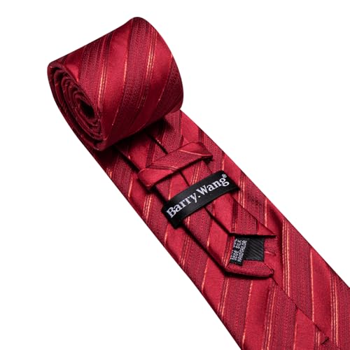 Image of Barry.Wang Man Stripe Ties Set Silk Woven Pocket Square Necktie Cufflinks Formal Party Business