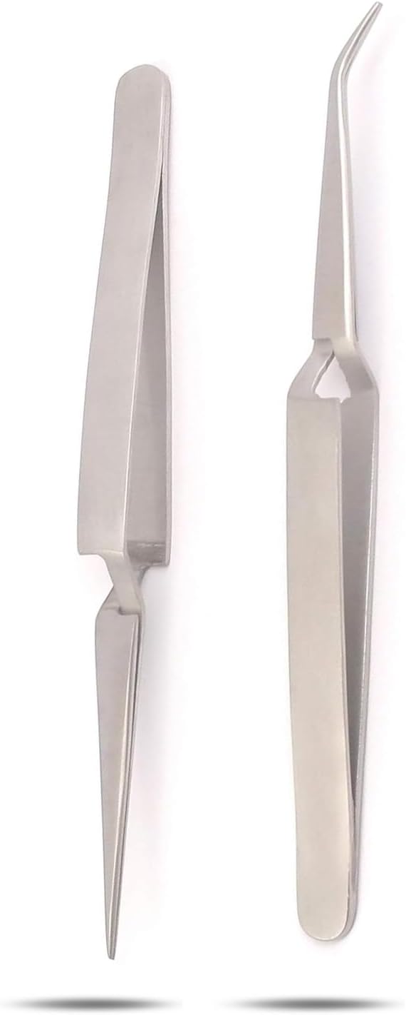 CROSS LOCKING TWEEZERS BENT & STRAIGHT REVERSE ACTION STAINLESS STEEL 5-1/4 2PC (E 2)