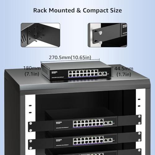 Image of 10Gbe Ethernet Switch Unmanaged with 2 x 10Gb RJ45 Ports + 16 x 2.5Gb Base-T Ports, Desktop /19-inch Rack Mount, NICGIGA 18 Port 10Gbps Network Switch for Wireless AP, NAS, PC