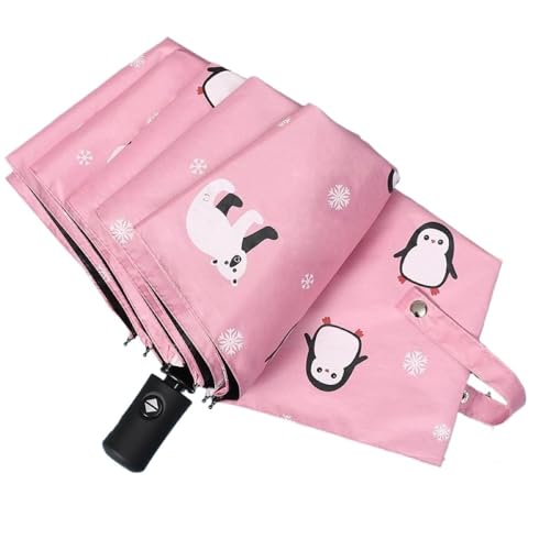 flaxarne Paraguas de pingüino para niños, poliéster, apertura automática, protección UV, protección contra la lluvia y el sol, color rosa, para niños y niñas, rosa