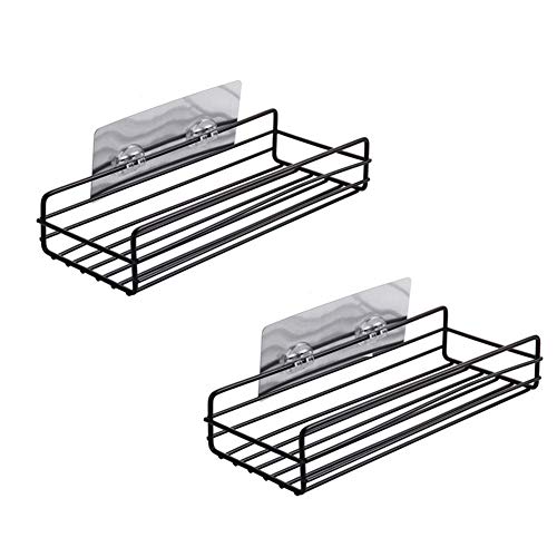 Estante para Baño Adhesivo Montado en la Pared, Sin Perforar Fuertes Soportes de Ducha Bastidores de Cocina, Organizadores de Almacenamiento de Ducha (Paquete de 2, Negro)
