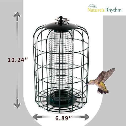 Natures-Rhythm-Outdoor-Hanging-Bird-Feeder-Cage-Mesh-Tube-Squirrel-Proof-Wild-Bird-Feeder-with-Large-Metal-Seed-Guard-Deterrent Natures Rhythm Outdoor Hanging Bird Feeder Cage Mesh Tube Squirrel Proof Wild Bird Feeder with Large Metal Seed Guard Deterrent