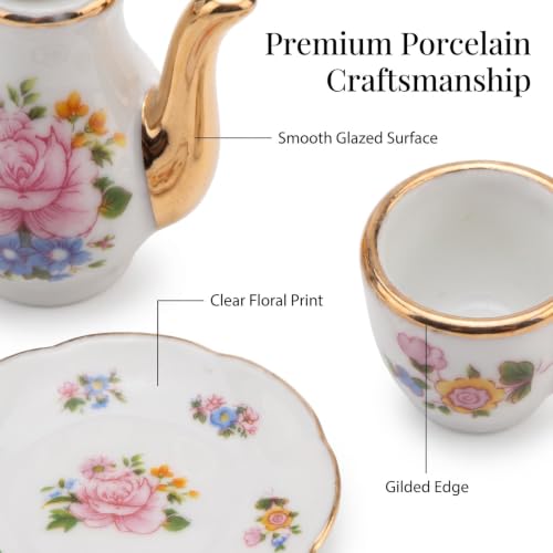 Image of Miniature Tea Set 1 /6 Scale Dollhouse Accessories Porcelain, Light Pink