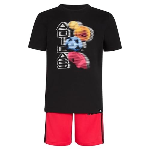 Image of adidas Boys' Short Sleeve Graphic Cotton Tee Shirt and 3-stripe Short Set