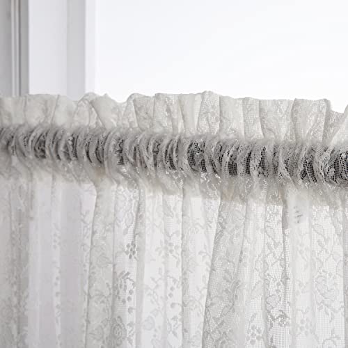 Finecity Ivory Window Valance For Kitchen - Vintage Rose Floral Lace Kitchen Window Valance Curtain, Rod Pocket Lace Valance For Windows, 1 Panel, 52 X 18 Inch, Ivory/Light Beige #TOP3