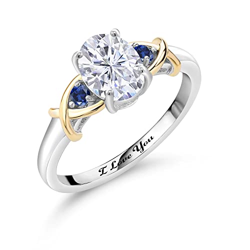 Gem Stone King Build Your Own Personalized 3-Stone Oval and Round Birthstones 925 Sterling Silver and 10K Yellow Gold Women Ring (Size 8)