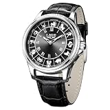 SACOSDING Orologio da uomo, unico stile roulette, al quarzo, analogico, 45 mm, in lega, impermeabile, luminoso, cinturino in pelle squisito e resistente, orologio da polso casual alla moda, nero