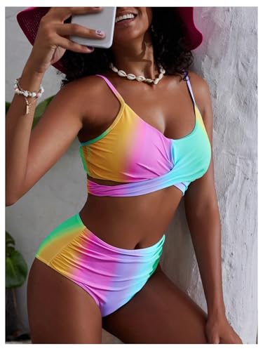 Verdusa Women's 2 Piece Tie Dye Swimsuits Y2k Ruched Wrap High Waisted Tummy Control Bikini Set3
