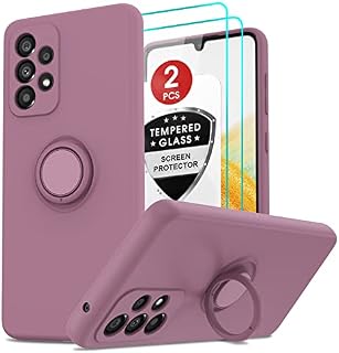 LeYi for Samsung Galaxy A33 5G Case and 2x Screen Protectors, Heavy Duty Protection Shockproof Cover with Built-in Ring Holder,Silicone Lightweight Protective Phone Case for A33 5G Purple