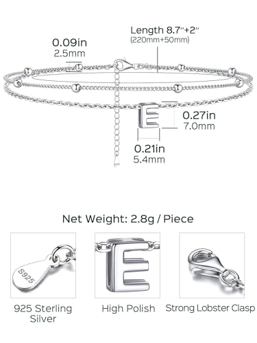 Image of ChicSilver Ankle Bracelets for Women Waterproof, 925 Sterling Silver Initial Anklets for Women, Adjustable Dainty Layered Anklet Beach Jewelry for Women Mom Wife Friend