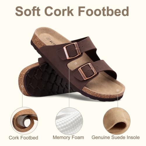 Image of KIDMI Women's Cork Footbed Casual Summer Sandals with Mild Arch Support | Double Adjustable Buckle Slides for Men with Memory Foam, Lightweight Unisex No-Break-In Sandals