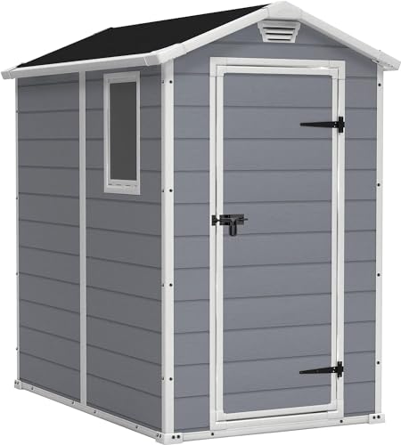 Keter Manor Outdoor Plastic Garden Storage Shed, Grey, 6 x 4 ft