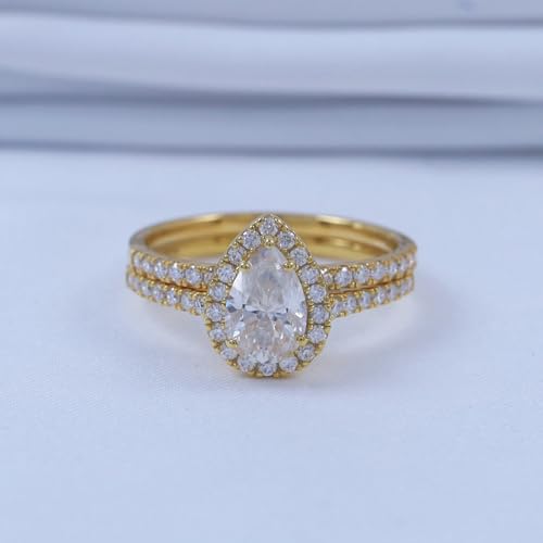 Halo Engagement Bridal Ring Set For Women 9X6MM Pear Center And Round Cut Lab Created Moissanite & Lab Grown Diamond Teardrop In 925 Sterling Silver,10K & 14K Solid Gold Wedding Jewelry 2 Cttw4