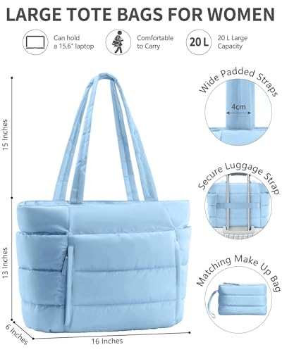 Image of Bagstellar Puffer Tote Bag for Women, Lightweight Puffy Work Handbag Teacher Nurse Quilted Shoulder Bag for School Travel Gym | Cloud Bag w / Zipper