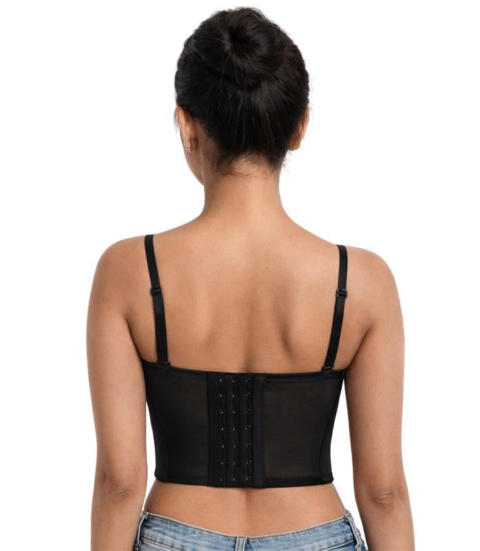 Image of Fashiol Women's Lightly Padded Wired Stylish Mesh Designed Pushup Bra Detachable Straps Corset Bralette | 32 Till 38