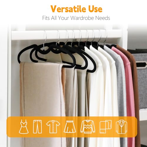 Lot de 30 cintres en velours antidérapants pour chemises, robes, pulls - Avec crochet pivotant à 360° - Pour chemises, robes, pulls - Noir – vue 7
