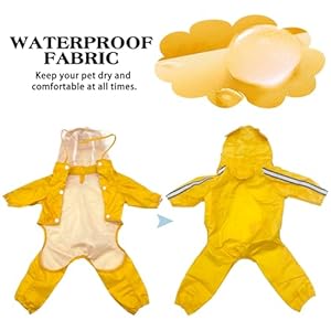 Waterproof Dog Raincoat, Adjustable 4-Legged Dog Rain Jacket with Hood and Leash Hole Reflective Lightweight Outdoor Rain Poncho Gear for Dog Suitable for Small and Medium Dogs(Yellow-XX-Large)