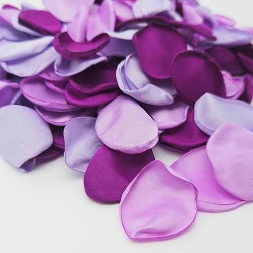 ZOOYOO 200Pcs Silk Rose Flower Petals For Valentaines Day Wedding Flower Gril Basket Aisle Scatter Table Centerpieces Romantic Night Decoration 3.5cm Each(Purple Series
