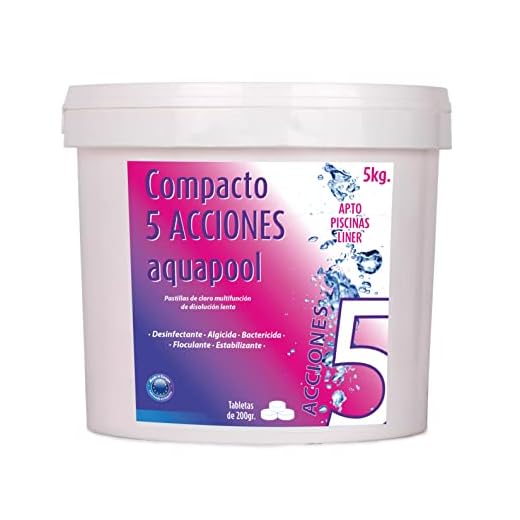 Compacto 5 ACCIONES AQUAPOOL (200 GR) - Pastillas de Cloro multifunción - Disolución Lenta - Apto Piscinas Liner (5 KG)