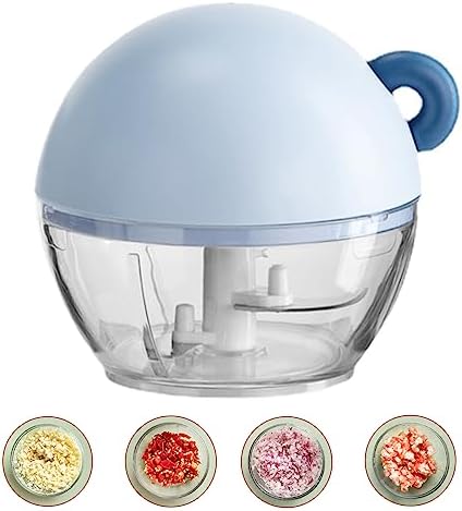 Mini Garlic Chopper，Manual Food Chopper Vegetable Cutter，Pull String Chopper For Veggies, Ginger, Fruits, Nuts, Herbs，Garlic Mincer With Bpa Free Food Safe Material-Portable And Easy To Clean (blue)