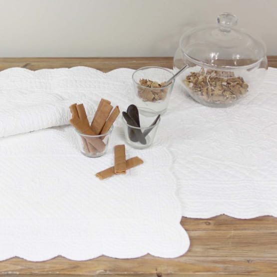 Chemin de table boutis blanc coton pour protéger table bois