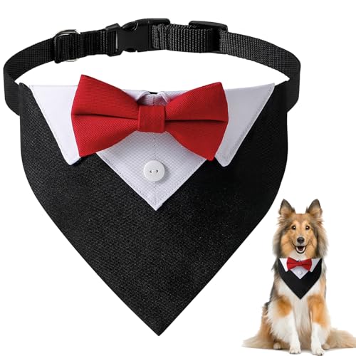 YIIWONI Bandana smoking pour chien, nœud papillon et collier avec cravate réglables pour animaux de compagnie de petite, moyenne et grande taille
