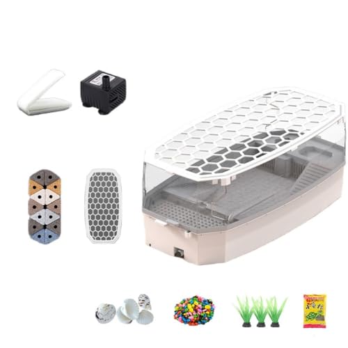 Pisipe 亀の水槽 亀 水槽 カメ用水槽 大きい 飼育ケース 水循環ろ過システム 亀ケージ ボックス 観察 排水孔 階段 エサ皿 滑り止め 休憩プラットフォーム 脱出防止 爬虫類 両生類用 亀の楽園 (L,ホワイト)