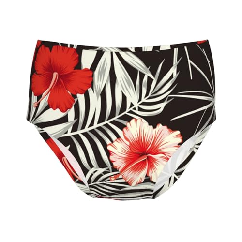 Red White Hibiscus Flowers And Leaves Girls' Underwear Soft Cotton Little Girls Panties Comfort Briefs