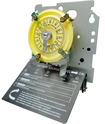 T104M Mechanical Time Switch, 208-277V AC, 5HP DPST, 24-Hour 12 ON/Off, Heavy Duty Electromechanical Outdoor Timer, 40A Max - Ideal for Pool Pumps, Lights, Fans, and HVAC Systems
