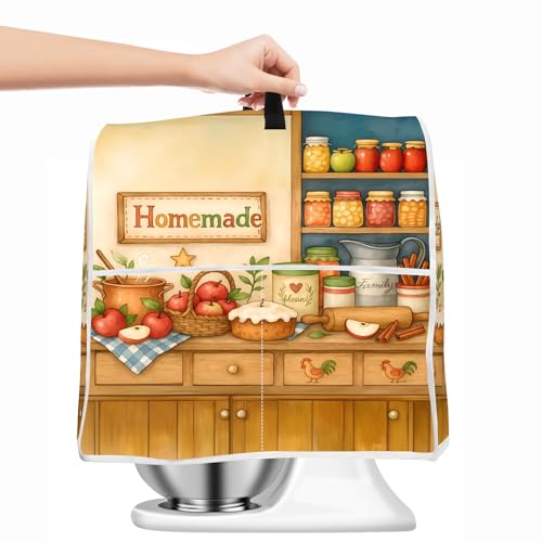 Image of Kitchen Dust Cover Compatible with 4.5 5 6 8 quart Stand Mixer, Kitchen Appliance Protective Covers with Top Handle and Pocket (Cartoon shelf, For All 6-8 qt Mixer)
