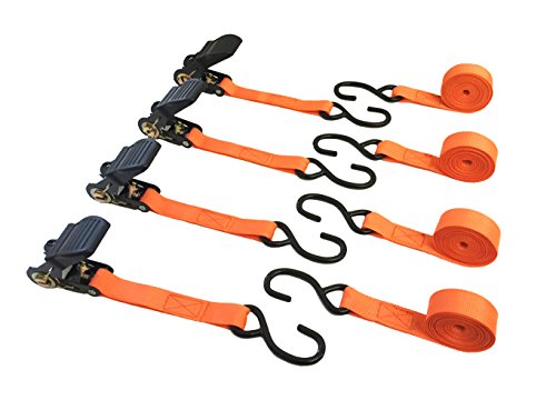 Mann Ratchet Tie Downs Straps with S-Hooks 4-Pack Set 1-Inch x 15-Feet 500 Lbs Load Cap - 1500 Lb Break Strength - Thumbnail 3