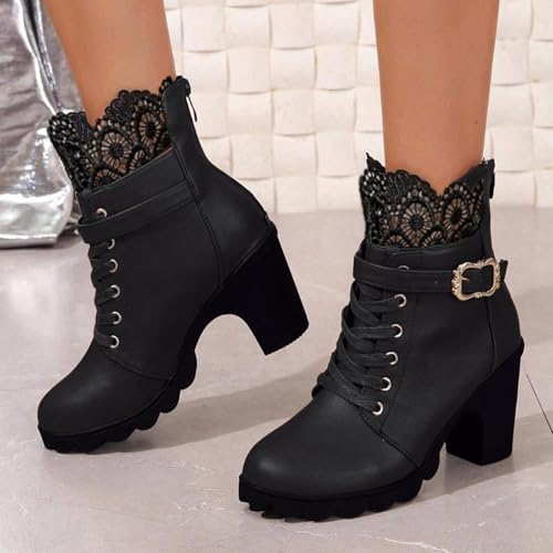 Cathalem Platform Boots for Women Goth Chunky High Heel Ankle Booties Lace Up Punk Combat Boot Shoes2